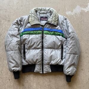 Men's Vintage 70's Herman's Gray Blue Green Retro Down Puffer Jacket Sz Small